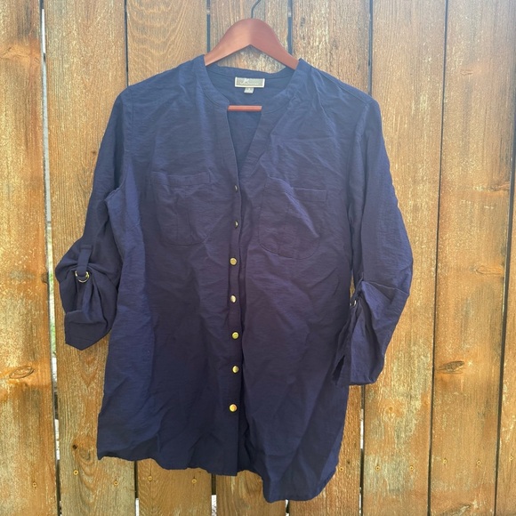 JM Collection Tops - JM COLLECTION Women’s Navy Blue Button Down 3/4 Sleeve Shirt Blouse Size 6
